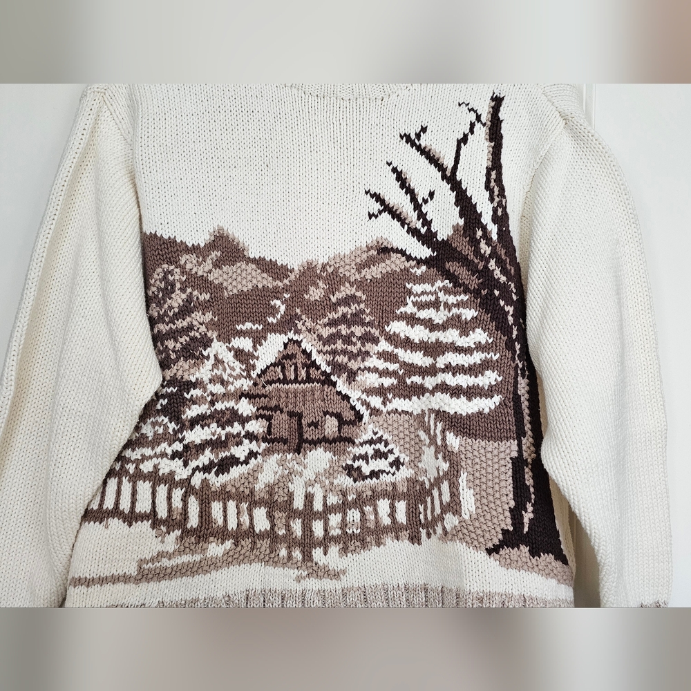 Liz Claiborne Sport Petite Sweater – Cozy Cabin Landscape Knit (Size M Petite) - Picture 3 of 11